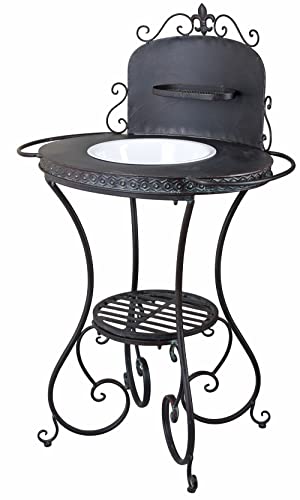 NOSTALGIE WASCHTISCH „MAISON BROCANTE“ – Antik Waschtisch mit schwarzem Eisengestell & Emaille Schüssel Shabby Chic Landhausstil Blumentisch Badmöbel Vintage Höhe 115 cm Breite 71 cm Tiefe 49 cm