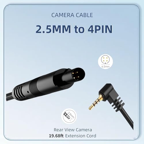 Image of Backup Camera Extension Cord Wire 2.5mm to 4 pin Dash Cam Rear View Camera Cable (19.68ft /6M Extension Cord) Backup Camera Extra Long Replacement Cable for Trucks,RV,Bus