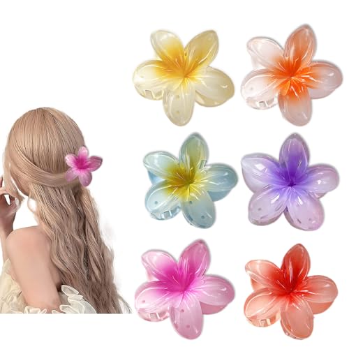 Ceihwa 6pcs Pinzas Pelo Mujer Flores Flower Hair Clip Hebillas Grandes de Pelo Pinzas de Pelo Aesthetic Pinzas Cabello Antideslizante Pinza Flor Hawaiana para Mujeres Niñas -8cm