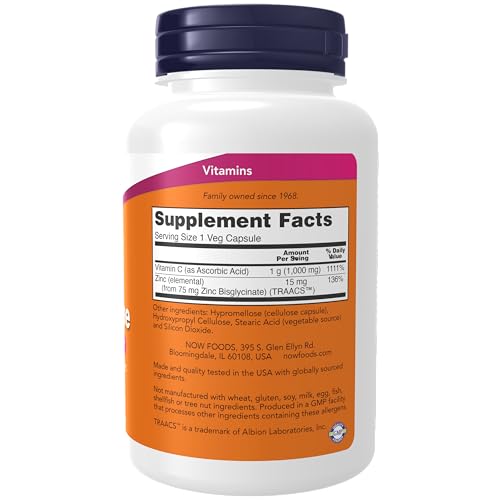 NOW Foods Suplementos, C-1000 e imunidade de zinco, fórmula de suporte sazonal*, proteção antioxidan