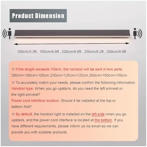 LED Motion Sensor Stair Lights, Wall-Mounted Luminous Illumination for Indoor & Outdoor Steps, Durable Aluminum Alloy Railing, 300cm/9.8ft Black & White Lighting