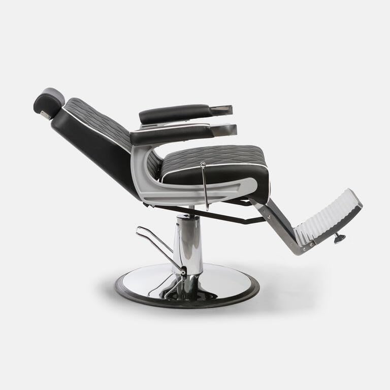 LBH Sillón Barbero hidráulico reclinable y Giratorio con reposabrazos Modelo Gon Silver