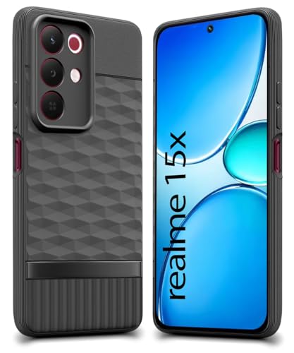 Image of WOW IMAGINE Back Cover for Realme Narzo 90X 5G / Realme C85 5G / Realme 15X 5G with Hexa Cube Design | Rubberised Case | Inner Velvet Fabric | Silicone Flexible Mobile Case | Camera Protection - Black