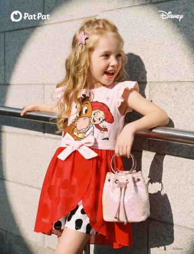 Image of Disney Princess Frozen Elsa Minnie Mouse Stitch Toddler Girl Romper With Skirt Overlay Summer Jumpsuit with Bow 2-6 Years