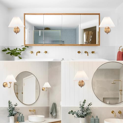 Image of Wall Sconces Indoor Wall Light Fixtures with Pleated Fabric Shade Bathroom Vanity Sconces Wall Lighting Dresser Hardwired Wall Lamps for Bedroom Living Room Corridor Porch
