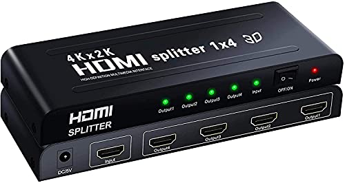 1x4 Splitter HDMI,Répartiteur HDMI 3D 1 Entrée 4 Sorties Distributeur HDMI Soutien 4K,Splitter HDMI Supporte PC Xbox HDTV DVD Multimédia Écran Projecteur Cover