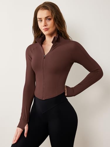 Image of AVGO Women's Workout Jacket Lightweight Zip Up Cropped Yoga Jackets Slim Fit Athletic Tops with Thumb Holes