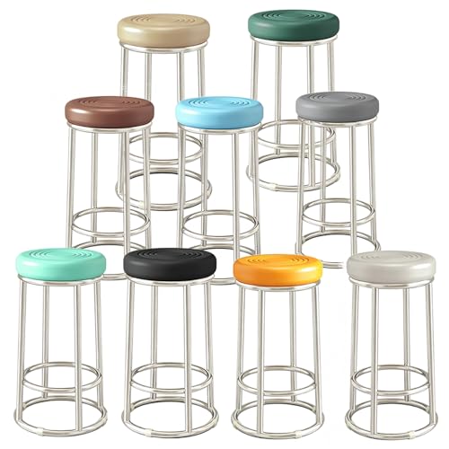 FCZVWPR Taburetes De Mostrador Sin Respaldo, Taburete Comercial De Hierro De Acero Inoxidable, Silla Alta De Oficina De Tres Anillos, Estructura De Base Reforzada(Grey,63cm)