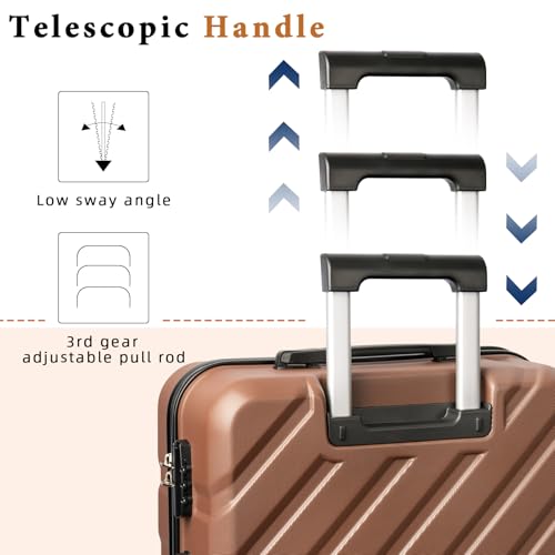 Image of 3 piece Carry on luggage 22x14x9 airline approved Dark Brown | Lightweight ABS Hardside Luggage, TSA-Approved combination Lock, Suitcases with Spinner Removable Wheels (20 inch /DB /TB)