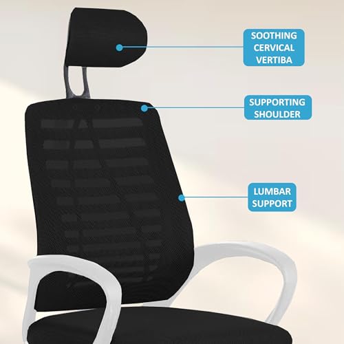 Image of Casa Copenhagen,Mesh Office Desk Chair,Rocking Chairs Ergonomic Computer Chair Adjustable High with Headrest and Comfortable Armrest Swivel Chair - Black Stone & White Handle