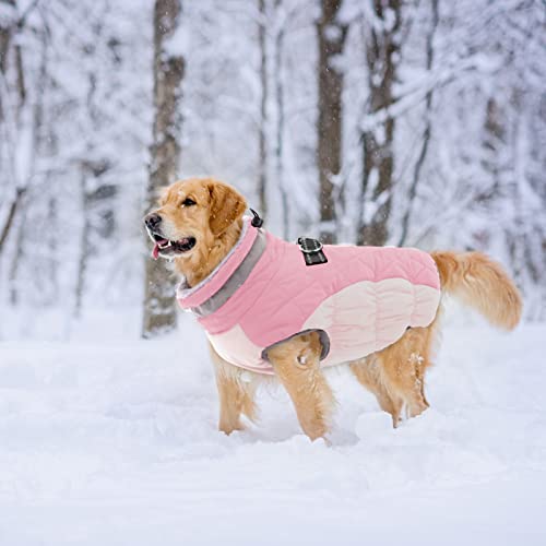 Image of Lelepet Dog Coat Warm Dog Winter Coat Waterproof Dogs Jacket with Harness | Reflective Pet Fleece Vest Zip-Up Cold Weather Coats for Large Dogs Turtleneck & Windproof Coats Boston Terrier Pink L