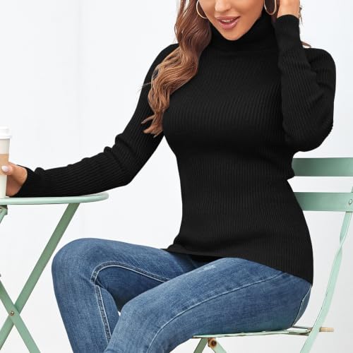Image of Rocorose Women's Ribbed Turtleneck Sweater Long Sleeve Knitted Solid Pullover