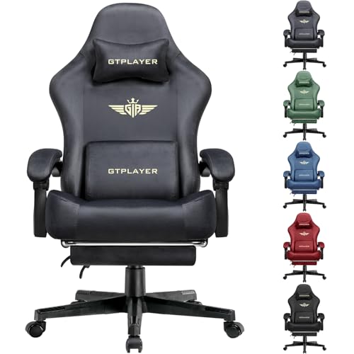 LUCKRACER Gaming Chair for Adults, Fabric Ergonomic Computer Chair with Footrest, Headrest and Lumbar Support, Pocket Spring Cushion, High Back Adjustable PC Home Office Desk Chairs,Gray