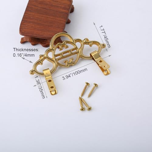 Image of Tiazza 2Pcs Chinese Style Vintage Brass Picture Frame Hook Hanger Decorative Painting Mirror Hanger (Brass)