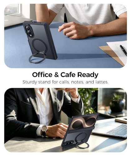 Image of FNTCASE for Samsung Galaxy Z Fold 8 Case with 360 Spin Magnetic Stand Black | Compatible for Magsafe,Full Hinge Protection,Screen Protector,Translucent Matte Grade Shockproof Protective Cover