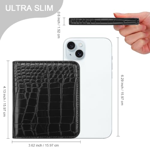 Image of Crocodile Wallets Women Small RFID Blocking Credit Card Holder | Luxury Alligator Faux Leather Thin Bifold Croc Womens Wallet Ladies Mini Purse with Coin Pocket, Black