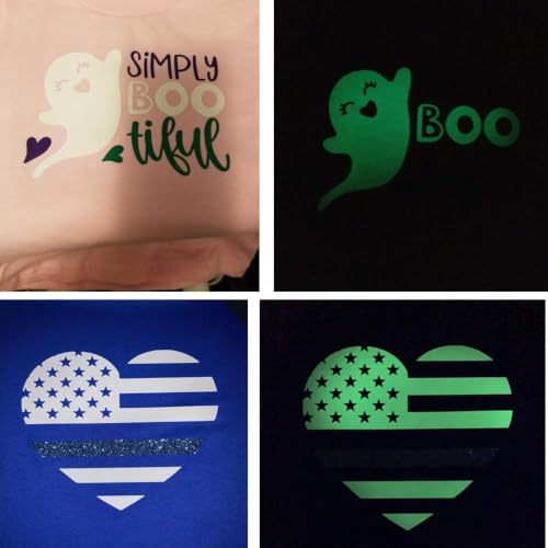 Image of guangyintong Glow in The Dark Heat Transfer Vinyl Green 12 inch x 25ft | Luminous Green Iron on Vinyl for T Shirts, PU Elastic HTV Vinyl, Easy to Cut & Weed for Cool Costumes & Design