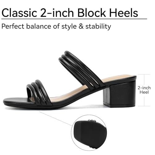 Image of Women's Heeled Sandals Two Strap Square Open Toe Heels 2-Inch Chunky Sandals Dress Shoes Wide Feet Friendly