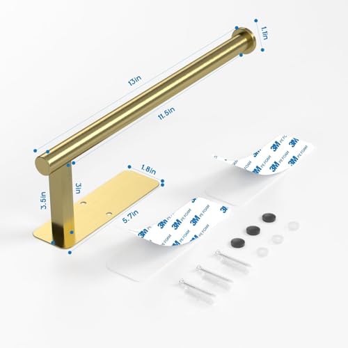 Image of ASTOFLI Paper Towel Holder Under Cabinet No Drilling, Self Adhesive Paper Towel Holder Wall Mount for Kitchen Rack, Under Counter Napin Holder No Drill, RV, 304 Stainless Steel, Gold Brass 2 Pack