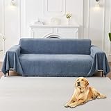 HAOMAIJIA Non Slip Couch Cover Sofa Covers for 3 Cushion Couch Washable sectional Couch Covers for Dogs pet Furniture Protector Couch Cover Blanket for Living Room (Blue, 91'x134')