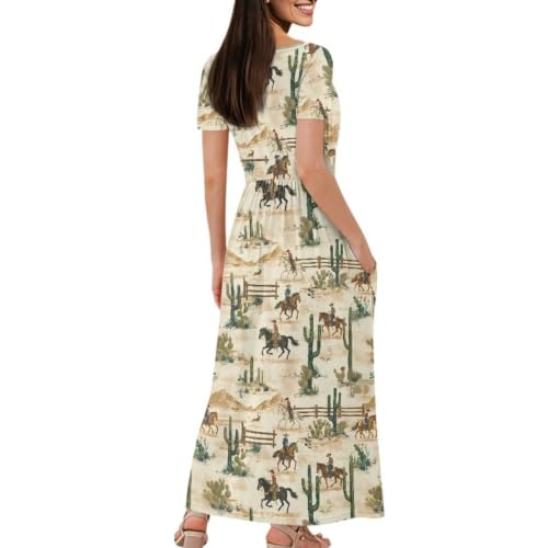 Image of Women's Fall Summer Short Sleeve Ankle Length V-Neck Party Dress with Pockets Size S-3XL