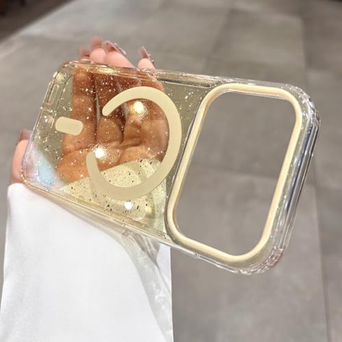 Coque iPhone 16 Pro Max magnétique transparente jaune paillettes ultra-mince anti-choc