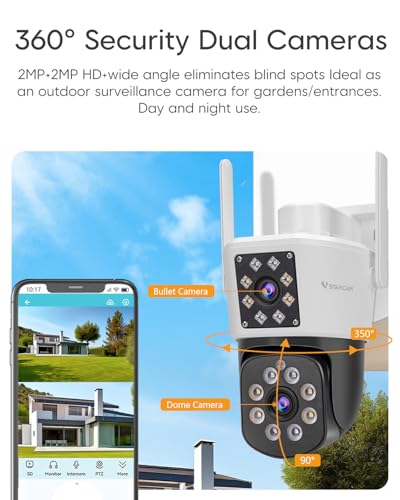 Image of VSTARCAM 2MP+2MP Outdoor Security Camera, 2K Dual Camera, 360 Monitoring, Custom Alarm Sound, Full Color Night Vision, 2-Way Audio, 2.4GHz WiFi, PIR Motion Sensor,Real Time Notifications