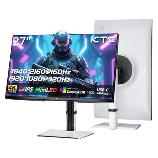 KTC 27 Inch 4K MiniLED Gaming Monitor, UHD 3840x2160 Dual Mode (4K 160Hz/FHD 320Hz), HDR 1400, Fast IPS, Type-C 65W, KVM, VESA, Tilt & Swivel & Height Adjustable, White, M27P6