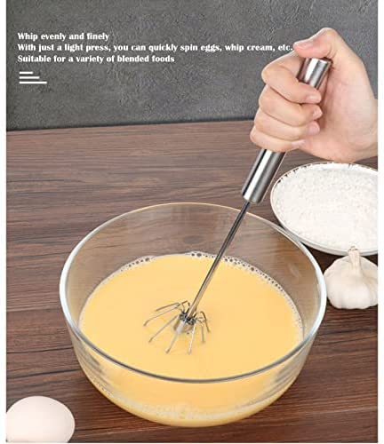 Batidor de Huevos semiautomático Giratorio de presión Manual de Acero Inoxidable Batidor de Crema Batida Manual (29 * 7CM)
