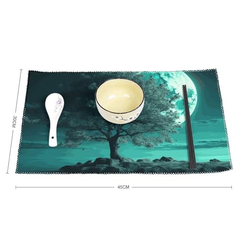 Set de table bleu sarcelle arbre lune chic pour vos repas en famille - 3