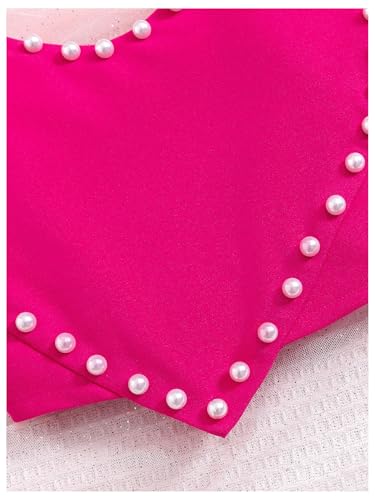 OYOANGLE Girl's Cute Pearl Beaded Spaghetti Strap Cami Top Asymmetrical Hem Slim Fit Crop Tops4