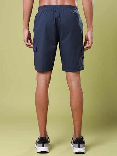 Image of TECHNOSPORT Men's Solid Slim Fit Sports Shorts TS Flexi Quick Dry Polyester Drawstring with Pockets UPF50+ for Gym Running Workout Anti Odour
