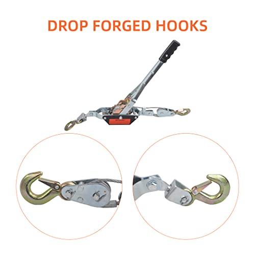 Tbapfs 4 Ton Heavy Duty 2 Hook Steel Cable Dual Gear Power Puller Come Along Chain Winch Ratchet Tool, Automotive Hoist Hand Winch Cable Puller Stretcher Lift #TOP4