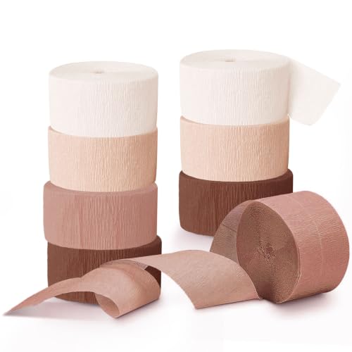 Image of AOBKIAT Brown Boho Themed Streamers Party Decorations,8 Rolls,Total 656ft | Retro Crepe Paper Streamers for Coffee Themed Party,Fall Wedding,Birthday,Baby Bridal Shower,Thanksgiving Day,Halloween