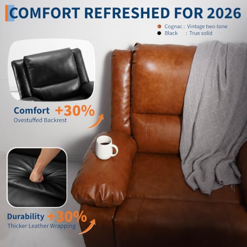 Image of Garvee Power Lift Recliner Chair - Heat and Massage, PU Leather Electric Lift Recliner for Elderly & Mobility Impaired, Reclining Sofa with Side Pocket, Soft Pillow for Living Room