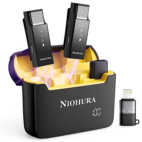 Niohura WLM-CB Dual Wireless Lavalier Microphone For Iphone Android, Noise Cancellation, 30H Battery Life, Charging Case, 66Ft Transmission cover