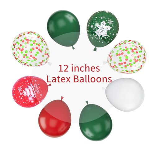 Image of Christmas Balloons, 12 Inch Green Red White Xmax Balloons with Deer Christmas Tree Printed Balloons Red Green Confetti Balloons for Christmas Party Baby Shower Birthday Decorations Supplies