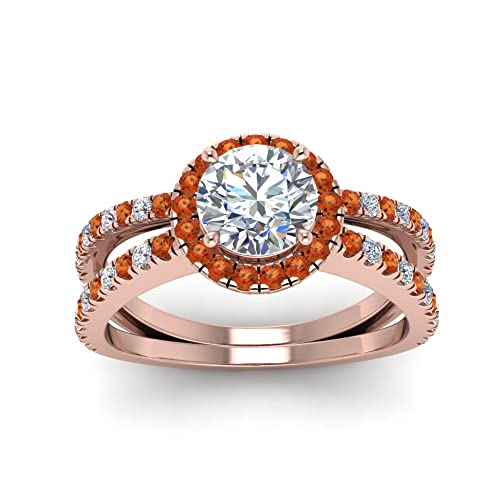 Image of 55Carat Choose Your Gemstone Reverse Split Shank Halo Diamond CZ Ring Rose Gold Plated Round Shape Halo Engagement Rings Matching Jewelry Wedding Jewelry Easy to Wear Gifts US Size 4 to 12