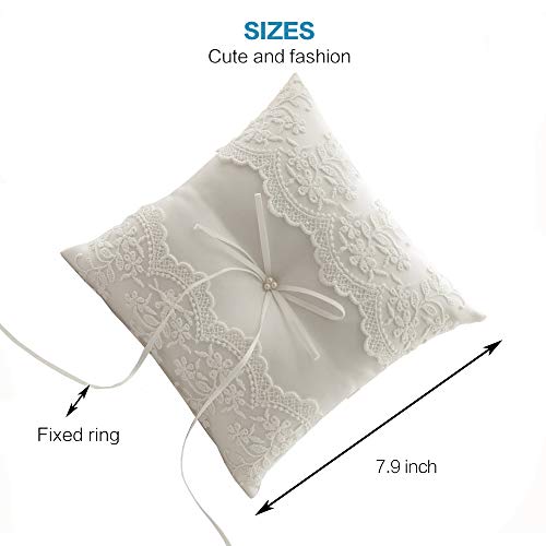 Tangser Ring Bearer Pillow Ivory, Wedding Ring Pillows, Personalize Wedding Rings Holders With Beautiful Lace & Flower 7.9" X 7.9"（Lvory White） #TOP3