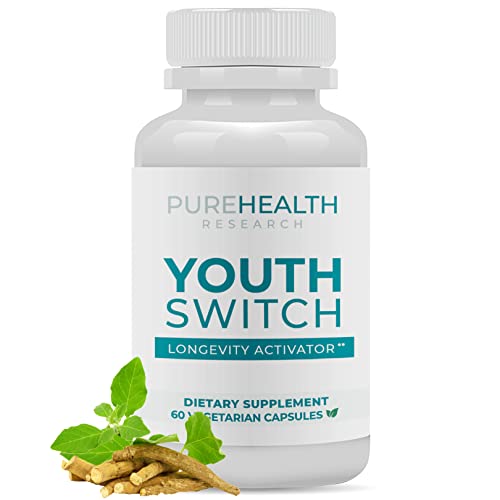 Youth Switch - Disrupt & Reverse Aging in The Cellular Level - Anti Aging Supplement & Longevity Activator, Stimulates Rejuvenated Cell Growth, Ashwagandha, Cat's Claw Extract, Atragalus, 60 Capsules