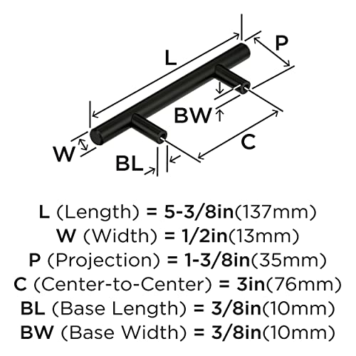 Image of Amerock 10 Pack 3 inch Bar Pulls Black Bronze Drawer Pull | 3 inch (76mm) Center-to-Center Mounting Distance and 5-3 /8 inches Overall Length, Durable Carbon Steel Cabinet Hardware