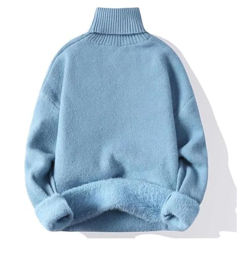 Men’s Autumn-Winter Fleece Knit High Neck Sweater Pullover Warm Loose Harajuku Style Top2
