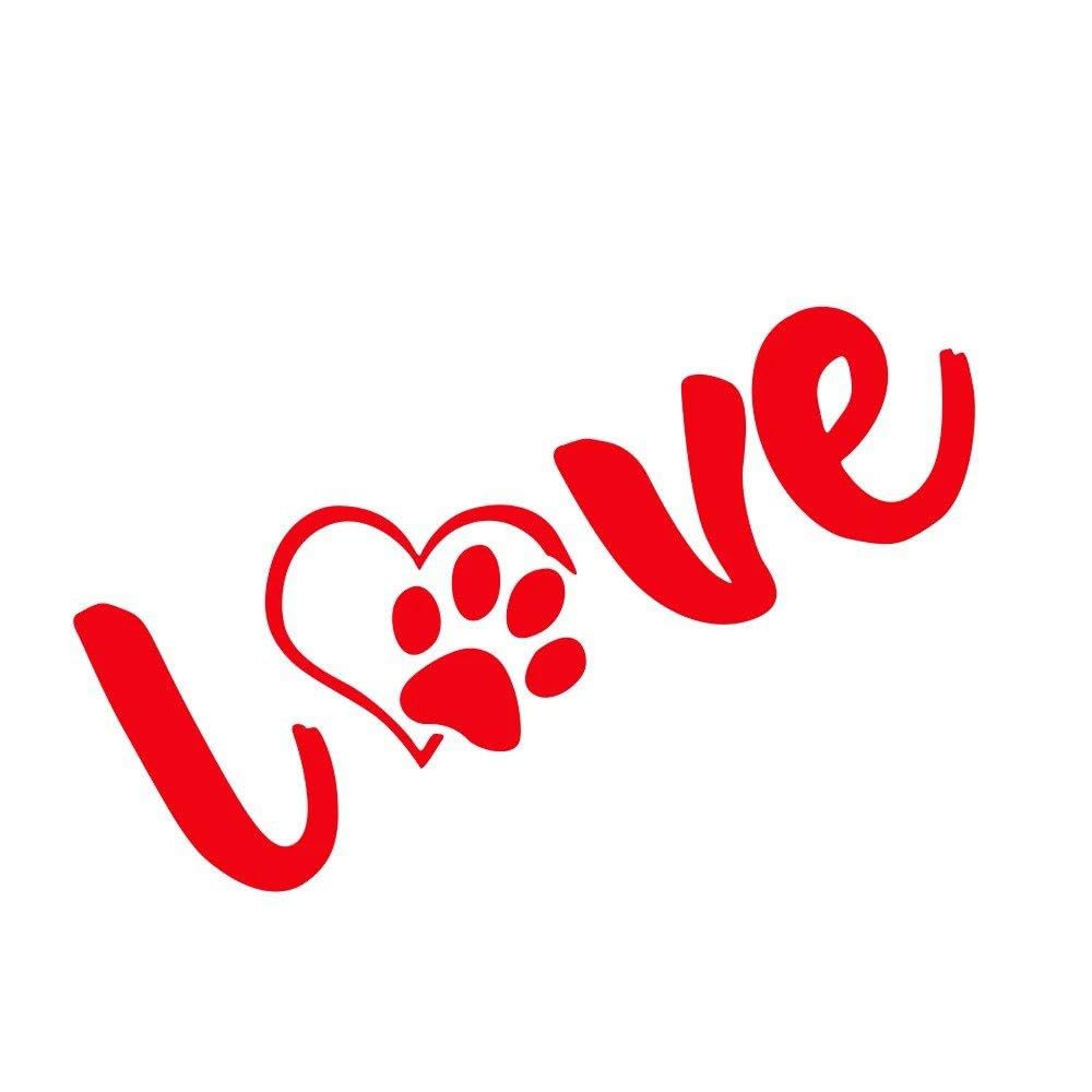 Bertdcx Glossy Red Auto Accessory Paw Love Dog Footprint Graphic Car Sticker Creative Auto Body Decoration Vinyl Decal Accessories(Glossy Red)