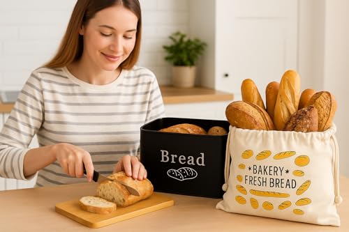 Bread Bin with Bamboo Cutting Board Lid & Bread Bag, Bread Storage Container, Durable Metal Bread Box, Bread Bins for kitchen - Cosy Home Interiors Bread Bin with Bamboo Cutting Board Lid & Bread Bag, Bread Storage Container, Durable Metal Bread Box, Bread Bins for kitchen - Image 9