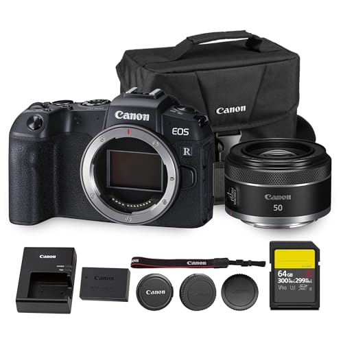 Canon EOS RP Mirrorless Camera| 26.2MP Full Frame Sensor| 4K Video Recording| Lightweight Compact Camera for Travel and Everyday Content Creation(3380C002) + Canon RF 50mm f/1.8 Lens + 64GB Card + Bag