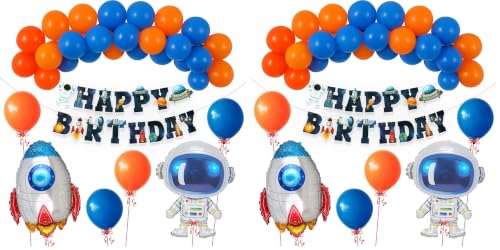 Image of Rozi Decoration Happy Birthday Decoration Items Space Theme for Boys, Girls, Kids Birthday Decorations, Astronaut Balloons Birthday Decoration, Rocket s Pack of 46 Pcs,blue,orange Latex, Foil, Paper