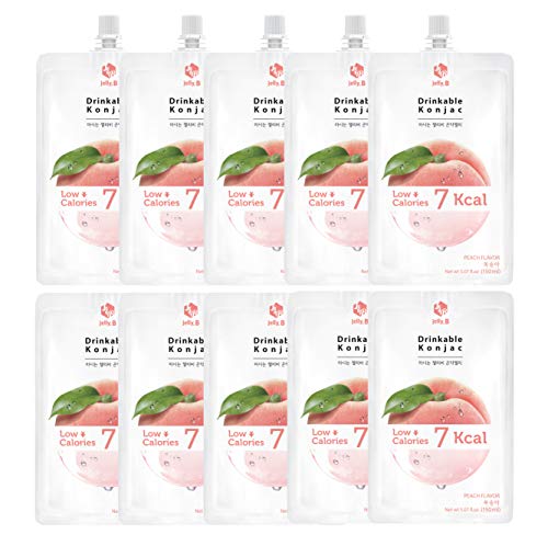 Jelly.B Drinkable Konjac Jelly (10 Packs of 150ml) - Healthy and Natural Weight Loss Diet Supplement Foods, 0 Gram Sugar, Low Calorie, Only 6 kcal Each Packets, (Peach)