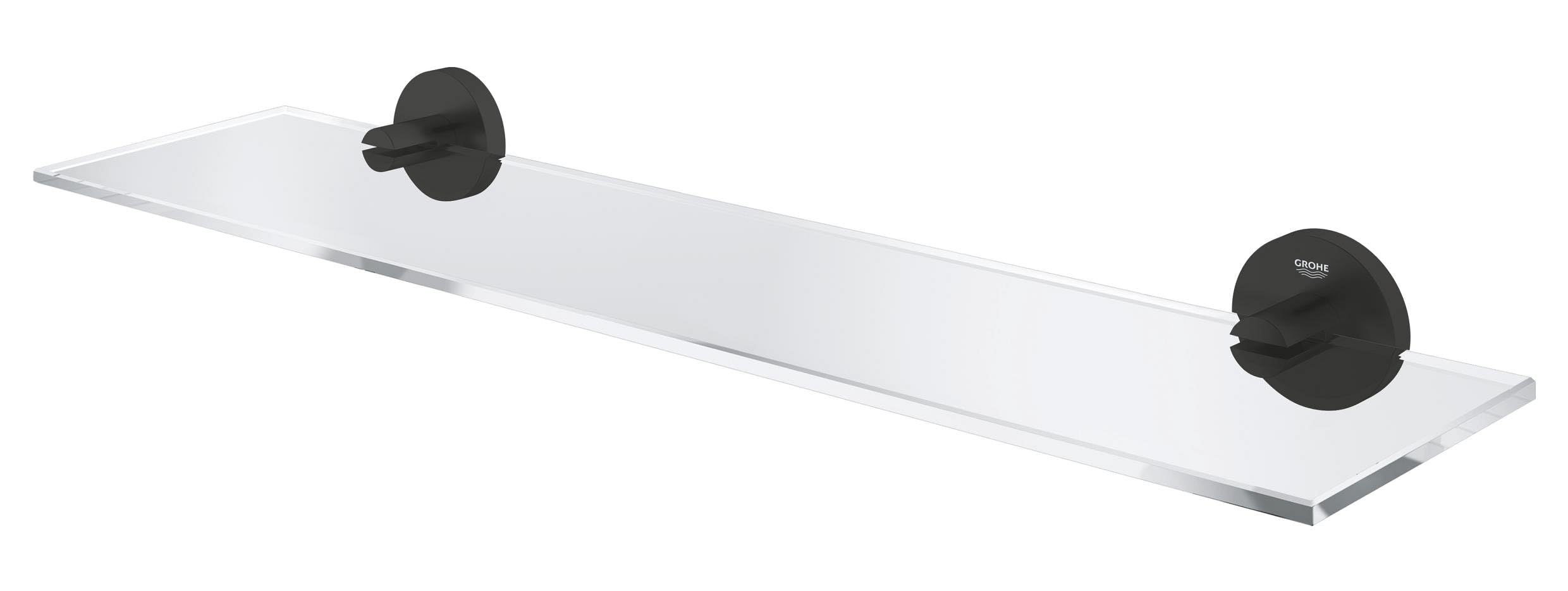 GROHE Start QuickFix Glass Shelf with Matt Black Holders (Metal and Glass, Concealed Fastening, Including Screws and Dowels - Image 2