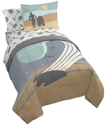 Jay Franco Star Wars Twin Size Comforter Set - 5 Piece Bedding Includes Sheet Set & Pillow Covers - Super Soft Cozy Bedding with Death Star and Millennium Falcon