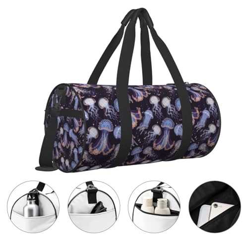 Travel Duffle Bag, Blue Jellyfish Print Sports Gym Bag for Women Men, Carry On Bag Weekender Overnight Duffel Bag, Personal Item Travel Bag3